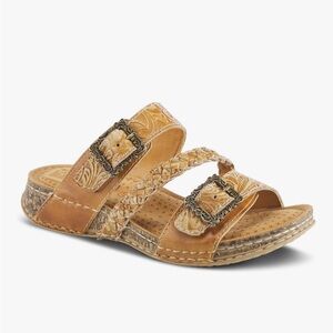L’artiste Elegant Brown Leather Sandals with Buckle Detail